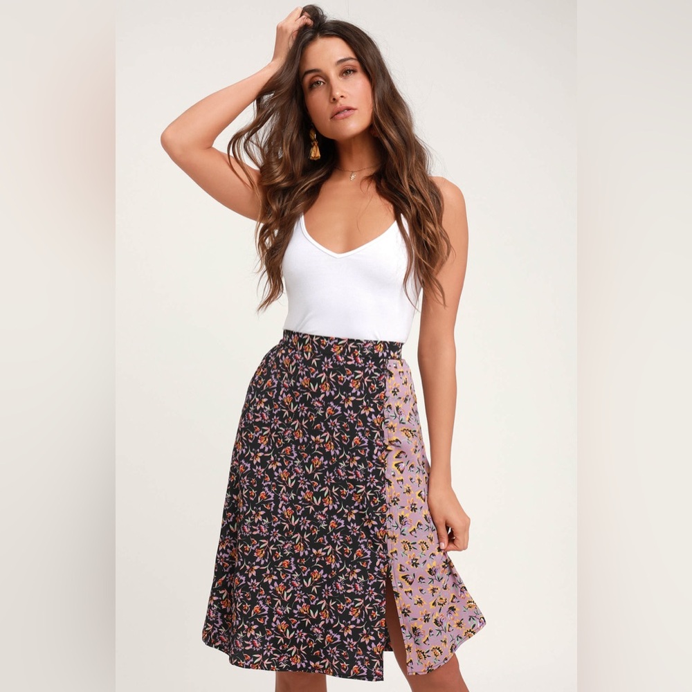 New Orleans Black Floral Print Midi Skirt from Lulus made by B.O.G. Collective